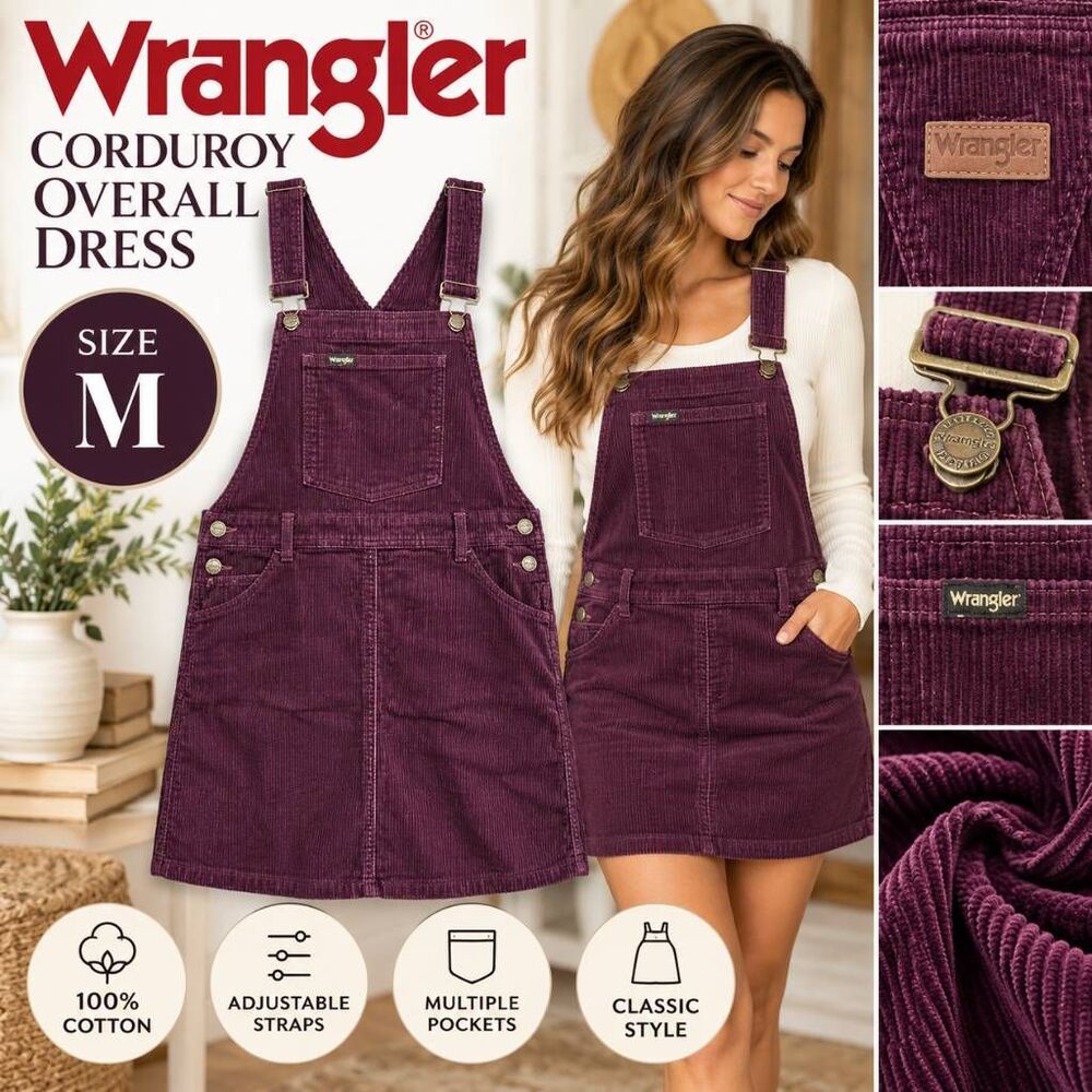 Wrangler Women’s M Purple Corduroy Overall Skirt Dress Bib NWT $59